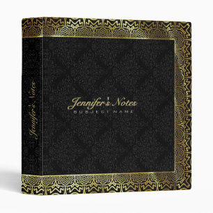 Classeur Elégant Monotones Noirs Damas & Gold Frame