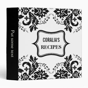 Classeur Elégant motif damassé noir, recette blanche