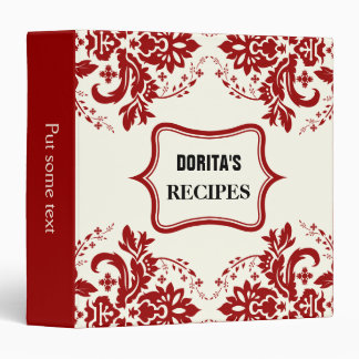 Classeur Elégant motif damassé rouge, noir, recette d'ivoir