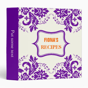 Classeur Elégant motif damassé violet, orange, recette d'iv