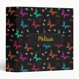 Classeur Élégant Motif de papillons colorés sur noir