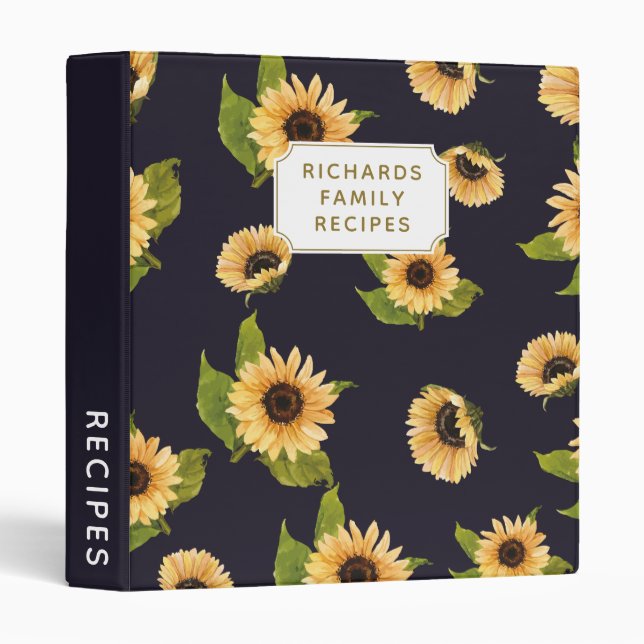 Classeur Élégant Motif de tournesol livre de cuisine famill (Devant/Côté)