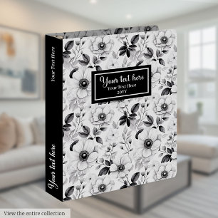 Classeur élégant noir et blanc à motif floral pour