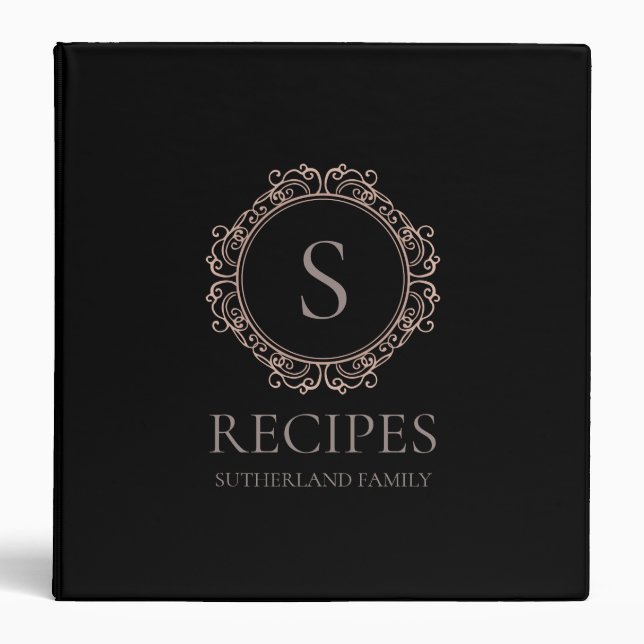 Classeur Élégant nom de famille Monogram Black Recette (Devant)