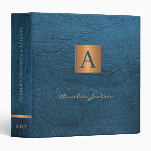 Classeur Élégant nom de script moderne monogrammé bleu or