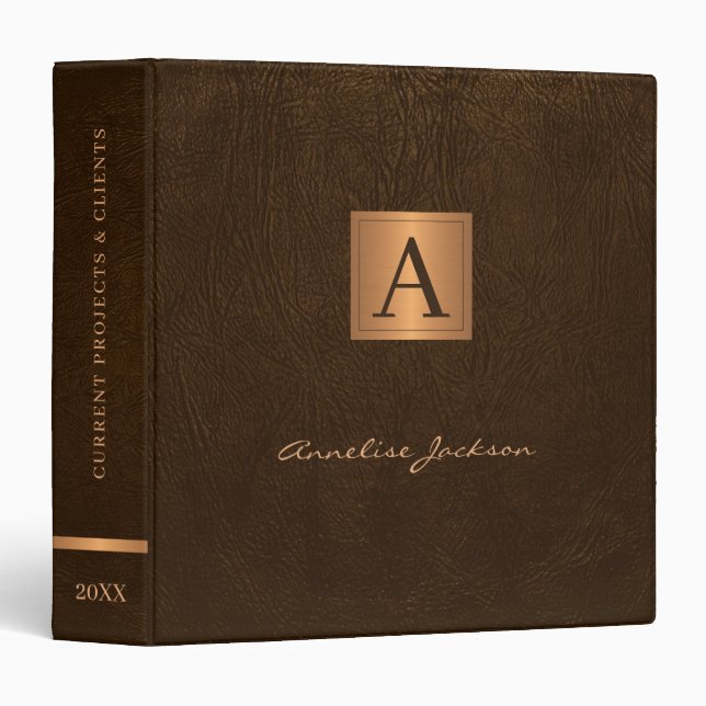 Classeur Élégant nom de script moderne monogrammé en or mar (Devant/Côté)