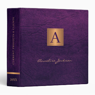 Classeur Élégant nom de script moderne monogrammé or violet