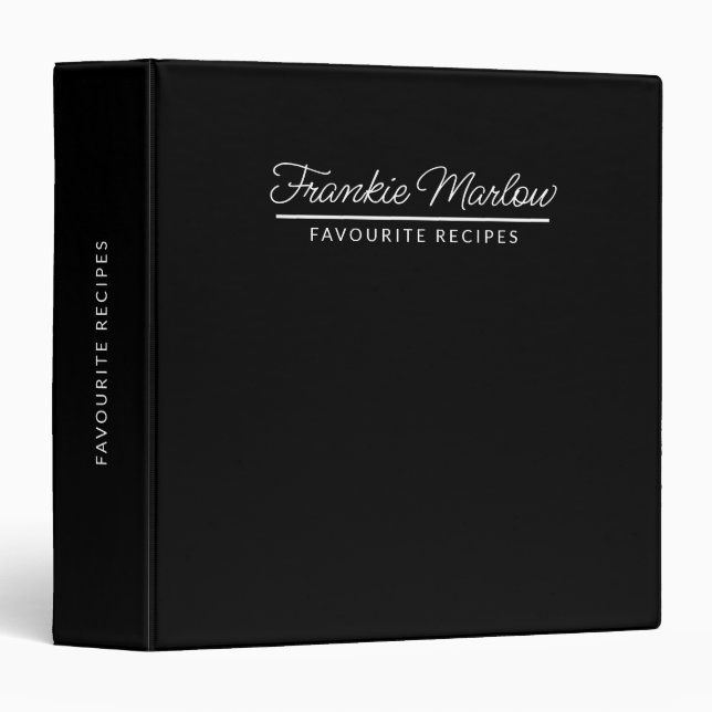 Classeur Élégant nom de script monographique Recette noir (Devant/Côté)