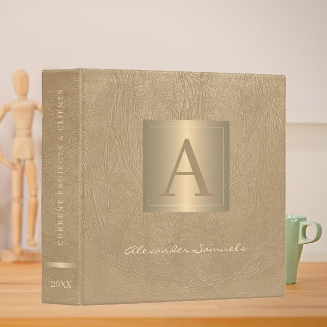 Classeur Élégant nom moderne en script monogrammé oré burea (Créateur téléchargé)