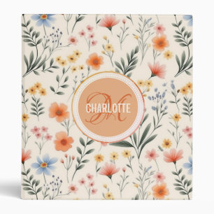 Classeur Élégant nom monogramme de fleurs sauvages