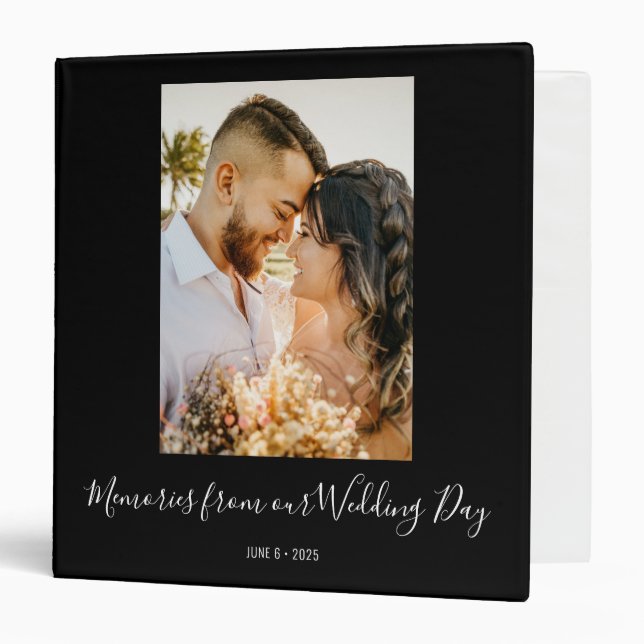 Classeur Élégant Notre Mariage Jour Noir Script Mariage Alb (Devant/Intérieur)