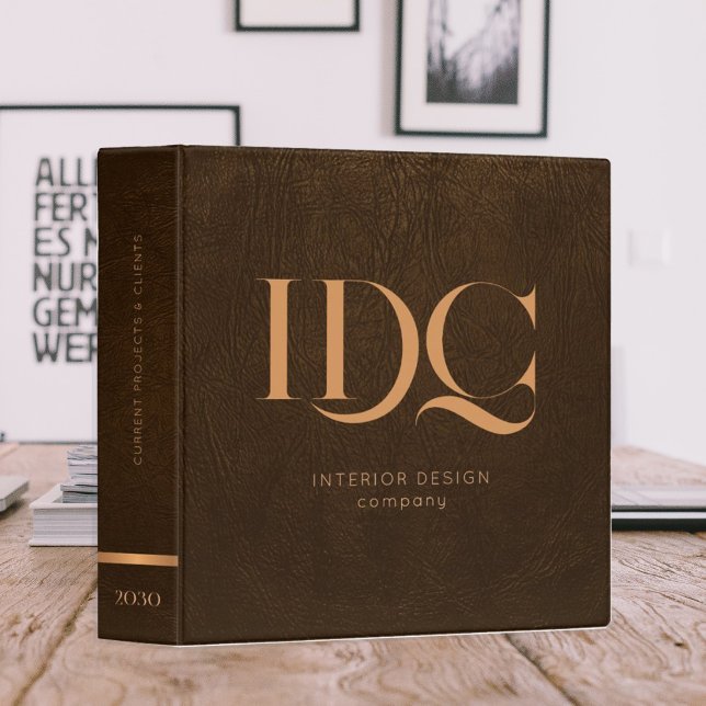 Classeur Élégant or affaires monogramme cuir marron (Créateur téléchargé)