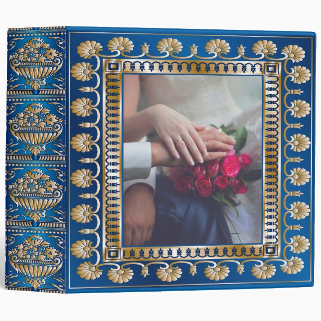 Classeur Elégant or antique et bleu - Voir retour (Devant/Côté)