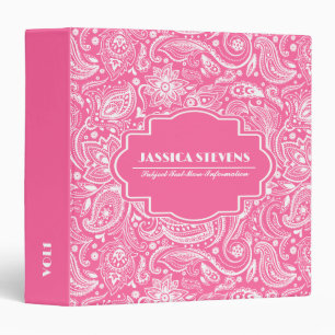 Classeur Elégant Paisley Blanc Avec Couleur Rose Personnali