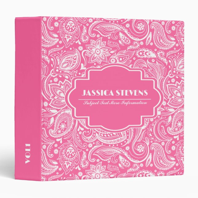 Classeur Elégant Paisley Blanc Avec Couleur Rose Personnali (Devant/Côté)