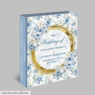 Classeur Elégant Pastel Blue Floral Parties scintillant or