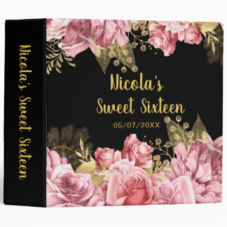 Classeur Elegant Pink and Gold Flowers Sweet Sixteen 