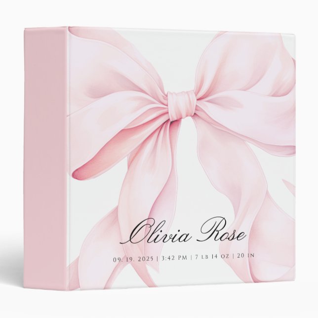 Classeur Elegant Pink Bow Baby Girl 3 Ring Binder (Devant/Côté)