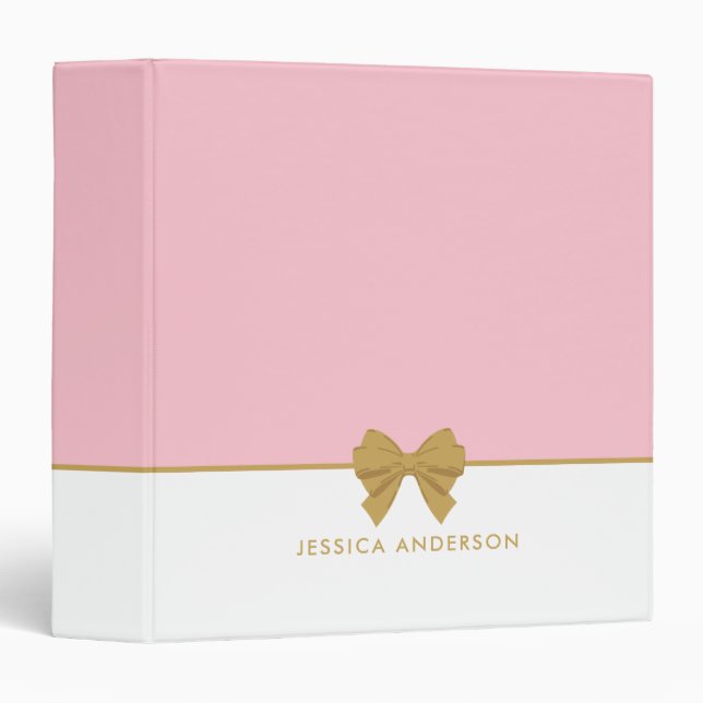 Classeur Elégant Pink Gold Bow personnalisé (Devant/Côté)