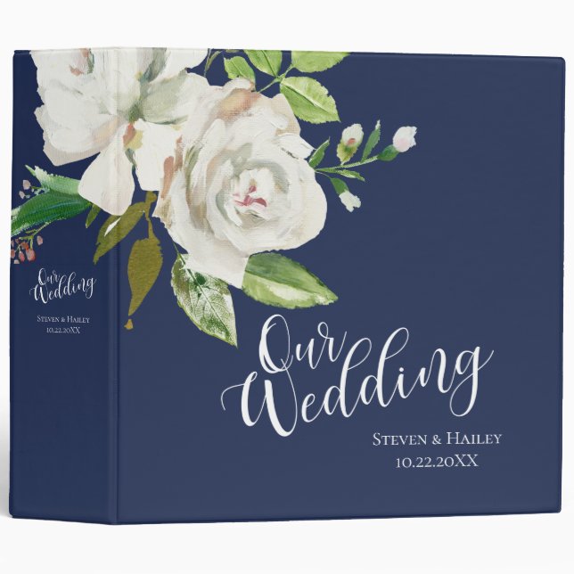 Classeur Élégant Planificateur de Mariage à l'Aquarelle Flo (Devant/Côté)