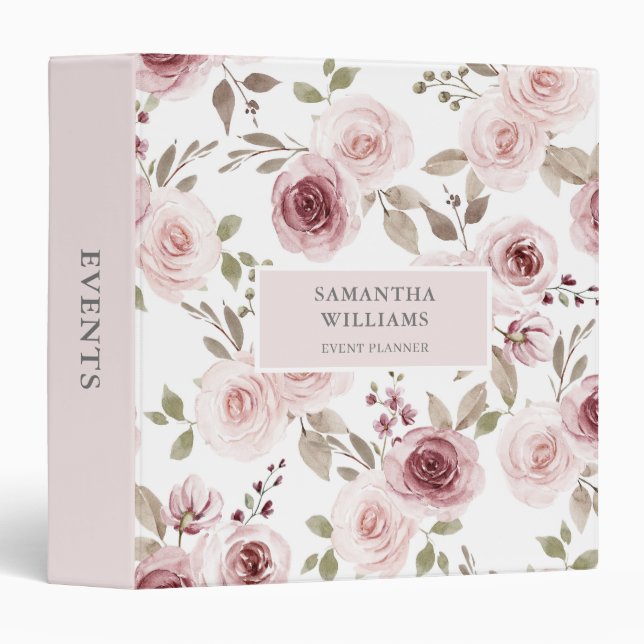 Classeur Élégant planificateur d'événements floral rose pâl (Devant/Côté)