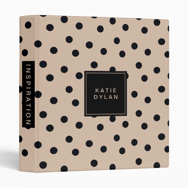 Classeur Elégant point noir sur beige (Devant/Côté)