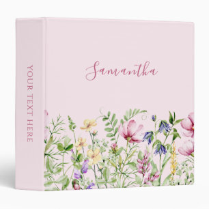 Classeur Elégant prés floral rose personnalisé