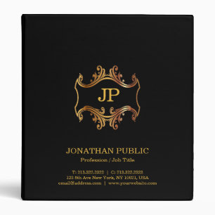 Classeur Élégant professionnel noir Monogramme Or Luxe