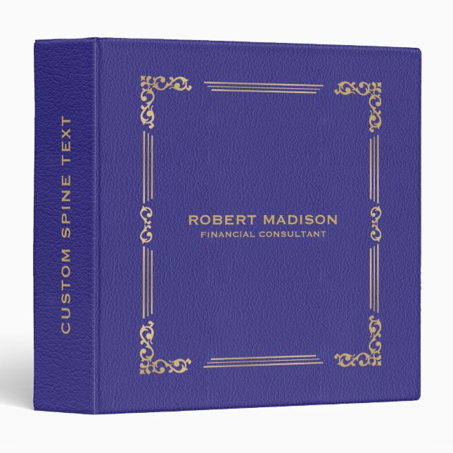 Classeur Elegant Purple-Blue Faux Leather Gold Frame (Devant/Côté)