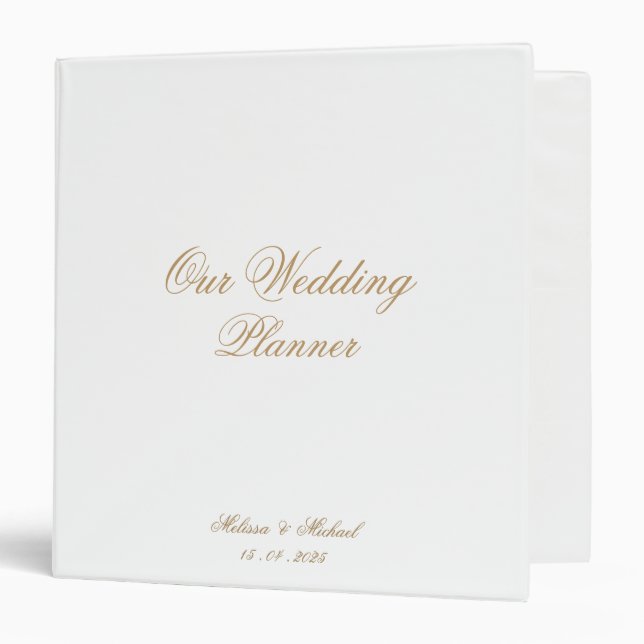 Classeur Élégant Romantique Gold Script Notre Wedding plann (Devant/Intérieur)