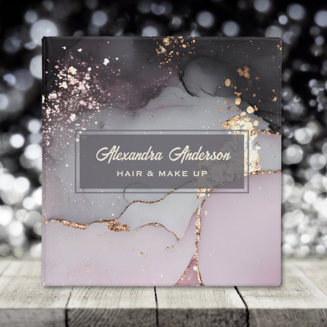 Classeur Élégant rose Black Gold Parties scintillant Agate  (Elegant Pink Black Gold Glitter Agate Feminine 3 Ring Binder)