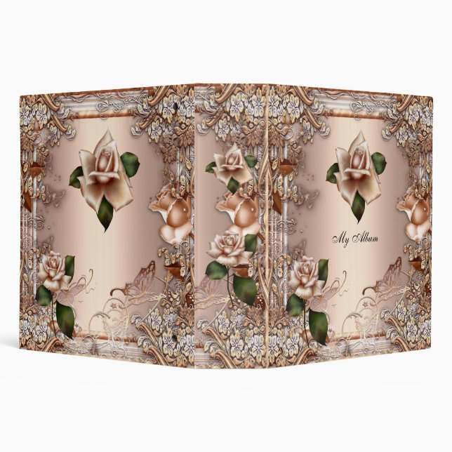 Classeur Elégant Rose crème Beige Butterfly Or Floral (Arrière-plan)