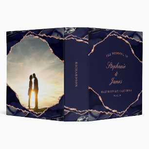 Classeur Élégant Rose de la Marine Gold Foil Agate Mariage 