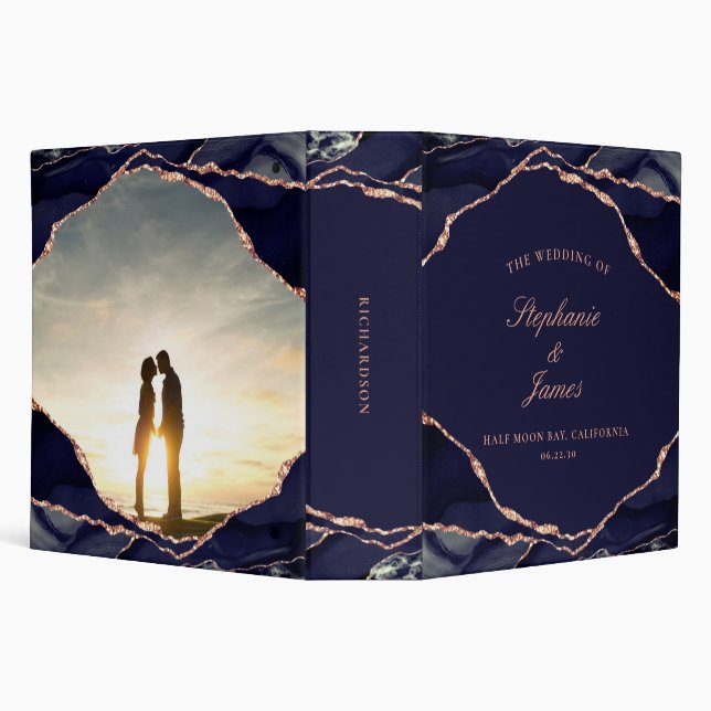 Classeur Élégant Rose de la Marine Gold Foil Agate Mariage  (Arrière-plan)