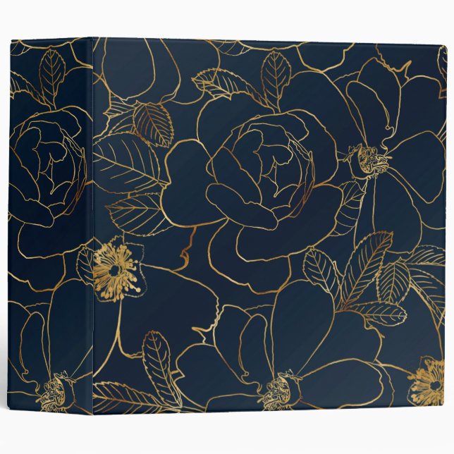 Classeur Élégant Rose d'or bleu floral (Devant/Côté)