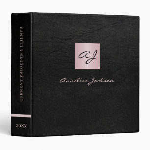 Classeur Élégant rose en or noir monogrammé cuir classe