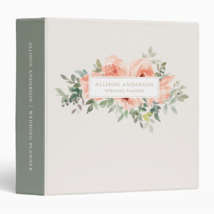 Classeur Elégant rose floral et vert aquarelle