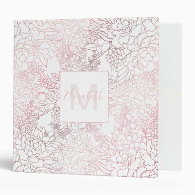 Classeur Elégant Rose Gold Flowers Floral Botanical Design (Devant/intérieur)