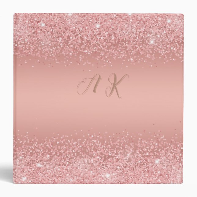 Classeur Elegant Rose Gold Luxe Shimmer Monogram  (Devant)
