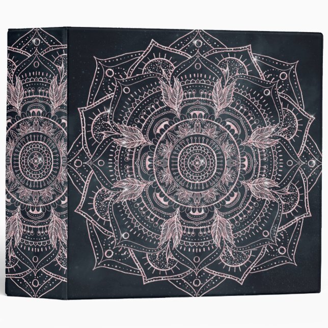 Classeur Elégant Rose Gold Mandala Grey Nebula Design (Devant/Côté)