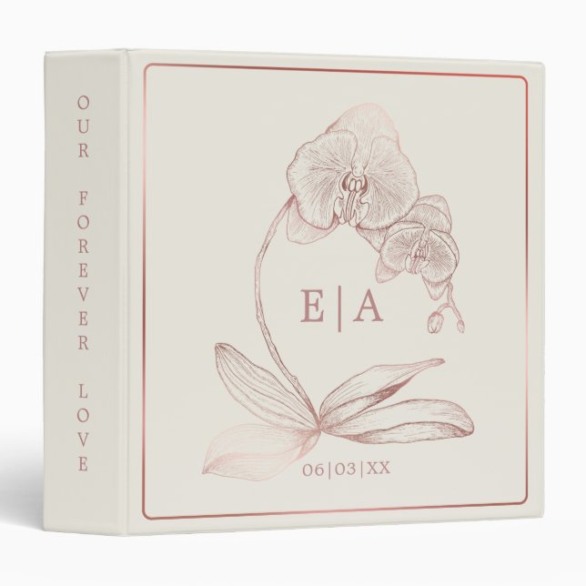 Classeur Élégant Rose Gold Orchid Monogram Wedding planner (Devant/Côté)