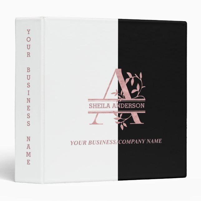 Classeur Élégant Rose Gold Split Monogramme personnalisé A (Devant/Côté)