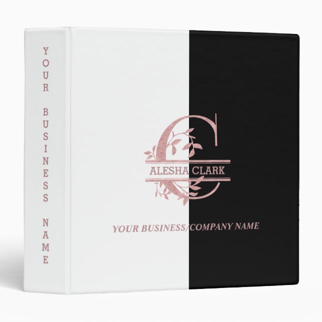 Classeur Élégant Rose Gold Split Monogramme personnalisé C (Devant/Côté)