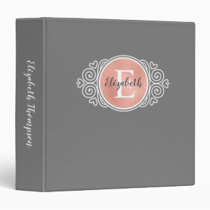 Classeur Élégant Rose gris monogramme Gold Foil