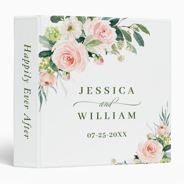 Classeur Élégant rose pâle Fleurs Floral Boho Mariage (Devant/Côté)
