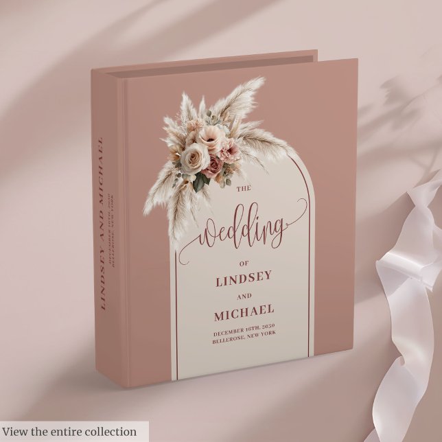 Classeur Élégant Rose Pampas Rose Dusty Arch Boho Mariage (Elegant dusty pink roses boho arch memory album

)