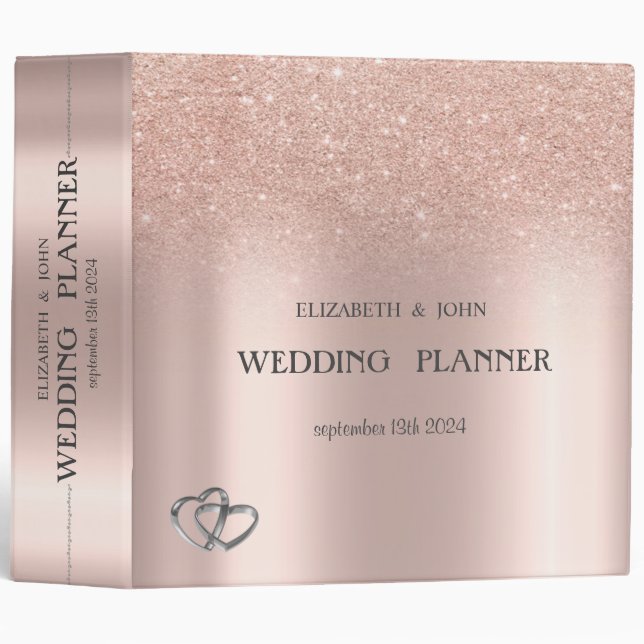 Classeur Élégant Rose Parties scintillant or Bokeh Hearts M (Devant/Côté)