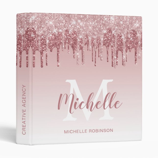 Classeur Élégant Rose Parties scintillant or  Drives Monogr (Devant/Côté)