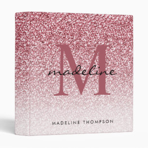 Classeur Élégant Rose Parties scintillant or Girly Monogram