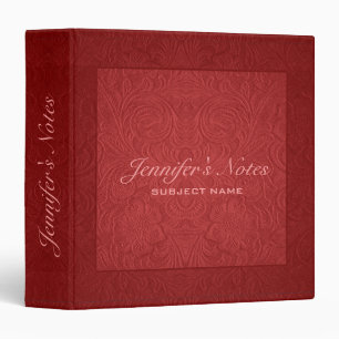 Classeur Elégant Rouge Floral Design Suede cuir look